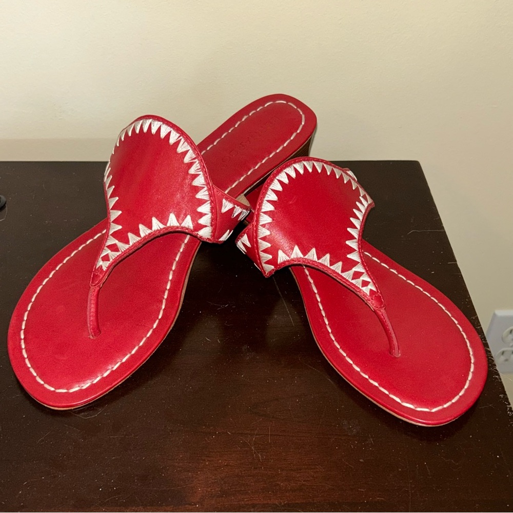 Bernardo Gabi Slip On Slide Thong Embroidered Shark Teeth Sandal Shoes - Picture 11 of 16